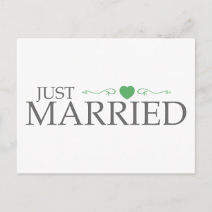 Just Married (Green Heart Scroll) Ankündigungspostkarte