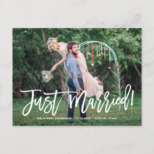 Just Married Hand Letters Foto Hochzeit Ankündigungspostkarte