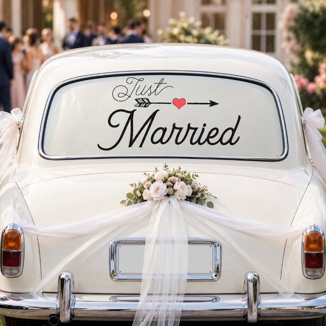 Just Married Heart Arrow Red Fensteraufkleber (Von Creator hochgeladen)