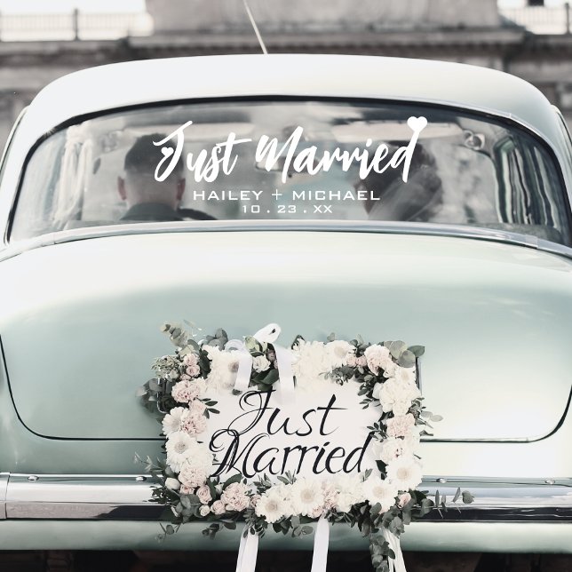 Just Married Heart Wedding New Car Sticker (just married car window cling sticker)