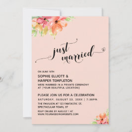 Just Married Hearts Script Blush Boho Blume Einladung