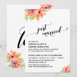 Just Married Hearts Script Watercolor Blume Einladung