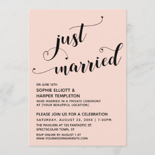 Just Married Hearts Typografy Blush Empfang Einladung