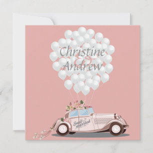 "Just Married" Hochzeitswagen & Balloons Post Hoch Einladung