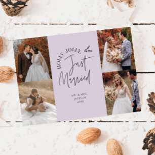 Just Married Holiday Neu verheiratetes Foto Lila Feiertagskarte