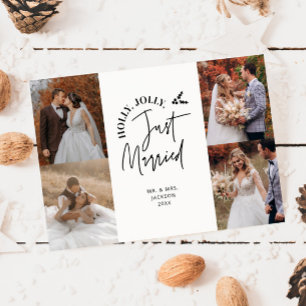 Just Married Holiday Neuverheiratetes Foto White Feiertagskarte