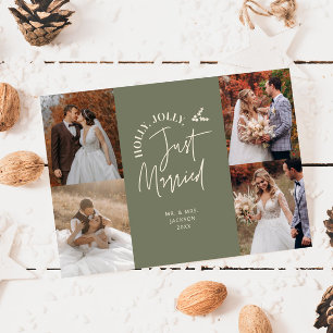 Just Married Holiday New Foto Sage Green Feiertagskarte