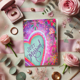 Just Married Hübsch Heart Floral Wedding Lila Karte