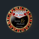 Just Married in Fabulous Las Vegas - Red Button<br><div class="desc">Button. Machen Sie es im Stil mit dieser beliebten Las Vegas Hochzeit. Ausgerüstet in einem roten , schwarzen und Imitat goldmetallic Poker Chip Stil mit dem Sprichwort "Verheiratet in Fabulous Las Vegas Nevada" bereit für Sie zu personalisieren. Das macht ein großartiges Gastgeschenk für Ihre Gäste. Weitere Farben sind verfügbar. ✔...</div>