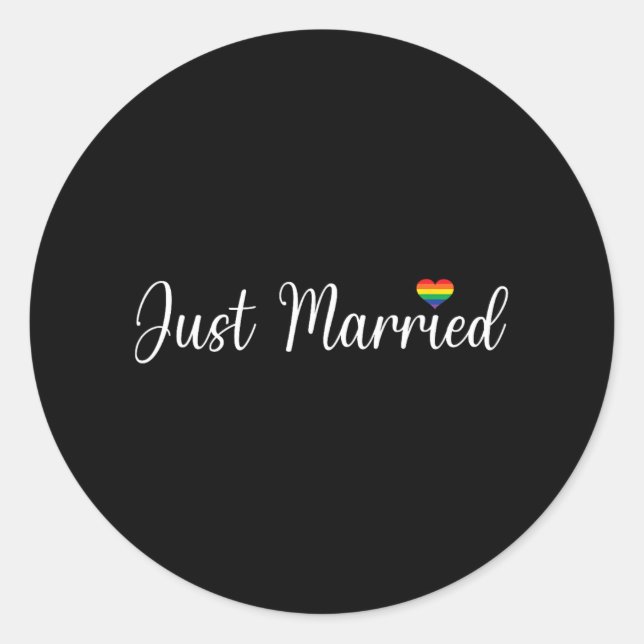 Just Married Lgbtq Gay Wedding Lesbian Bride Gay H Runder Aufkleber (Vorderseite)