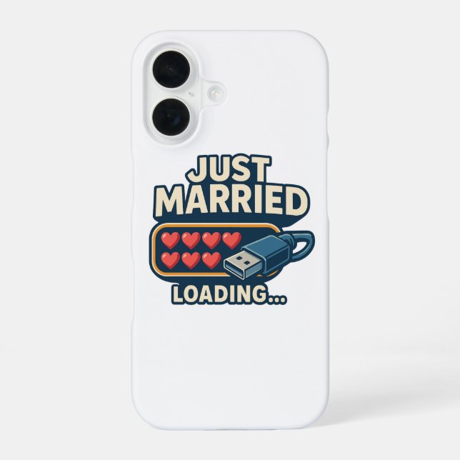 Just Married Loading - Funny Tech Wedding iPhone 16 Hülle (Rückseite)