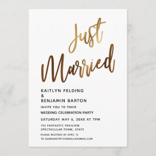 Just Married Minimal Gold Calligraphy Empfang Einladung
