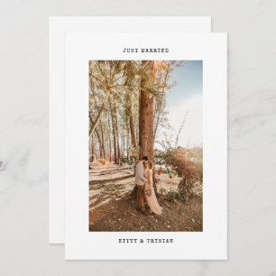 Just Married Minimal Schreibwriter Foto Elopement Ankündigung