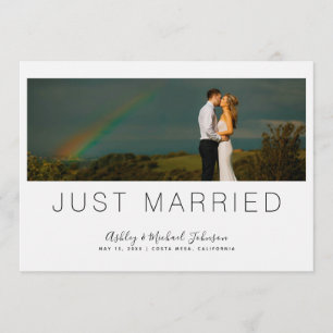 Just Married Minimalistisch Hand Letters Foto Einladung