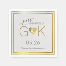 Just Married + Monogram . Hochzeitsempfang Serviette