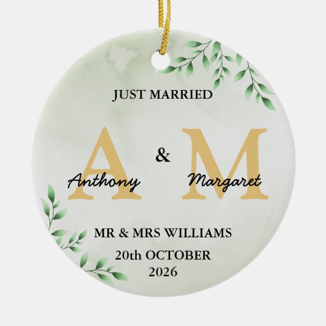 Just Married Monogram Names Mr. & Mrs. 2022 Keramik Ornament (Vorne)