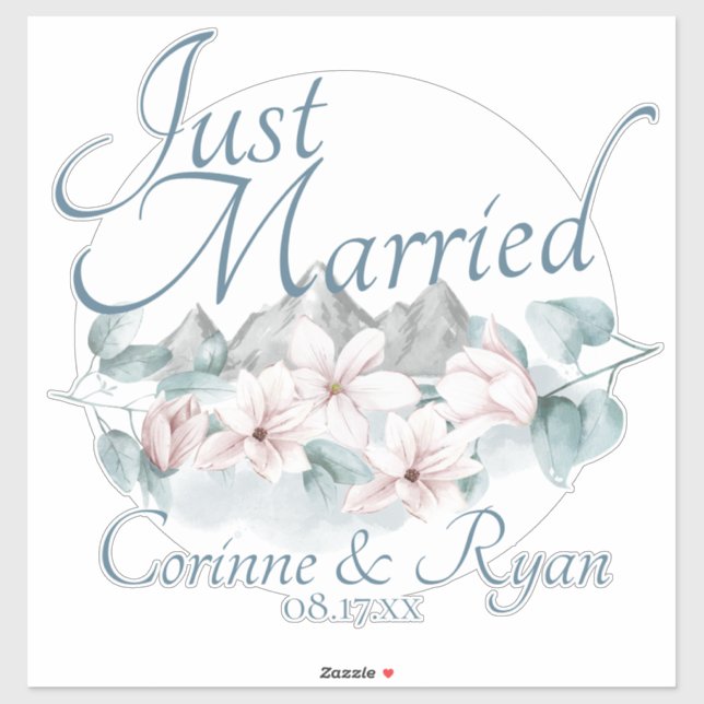 Just Married Mountain Magnolias Personalisiertes Z Aufkleber (Blatt)