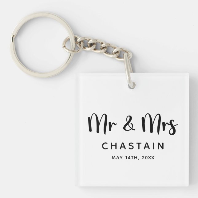 Just Married Mr. & Mrs. | Hochzeitsmonogramm Schlüsselanhänger (Vorderseite)