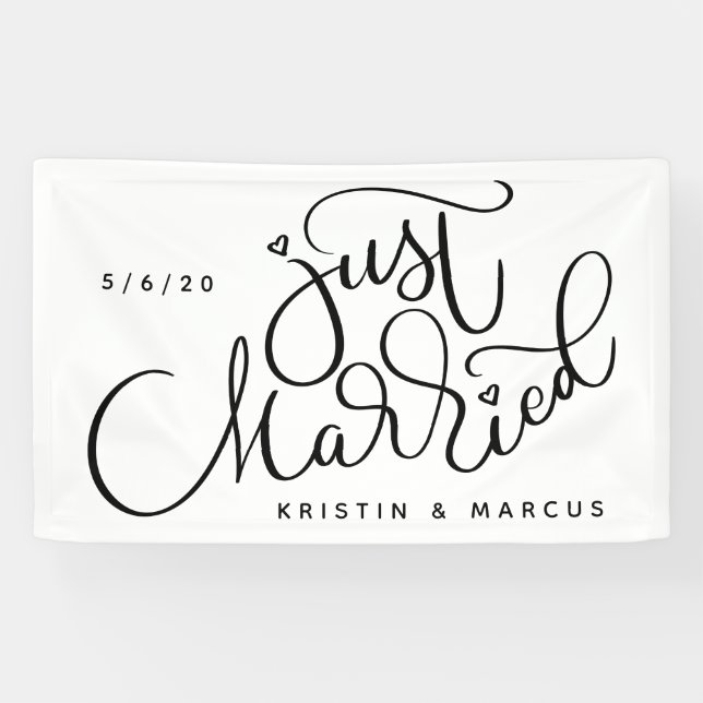 Just Married | Name und Datum hinzufügen Banner (Horizontal)