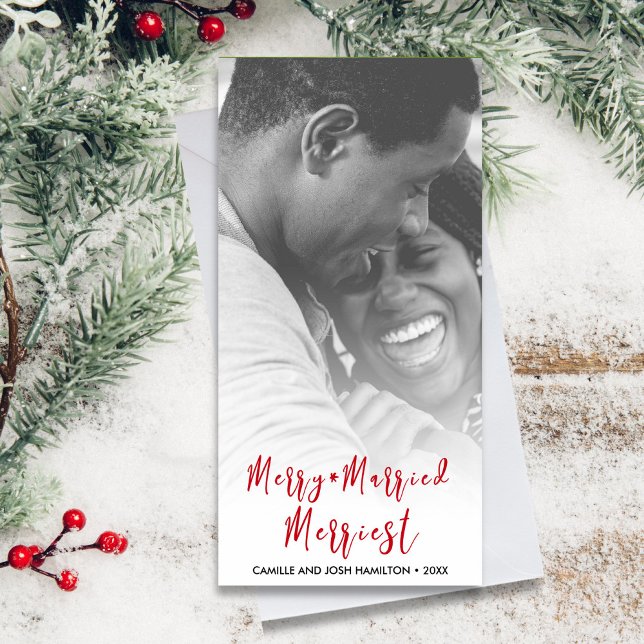 Just Married Newlyly Weihnachts-Foto Feiertagskarte (Von Creator hochgeladen)