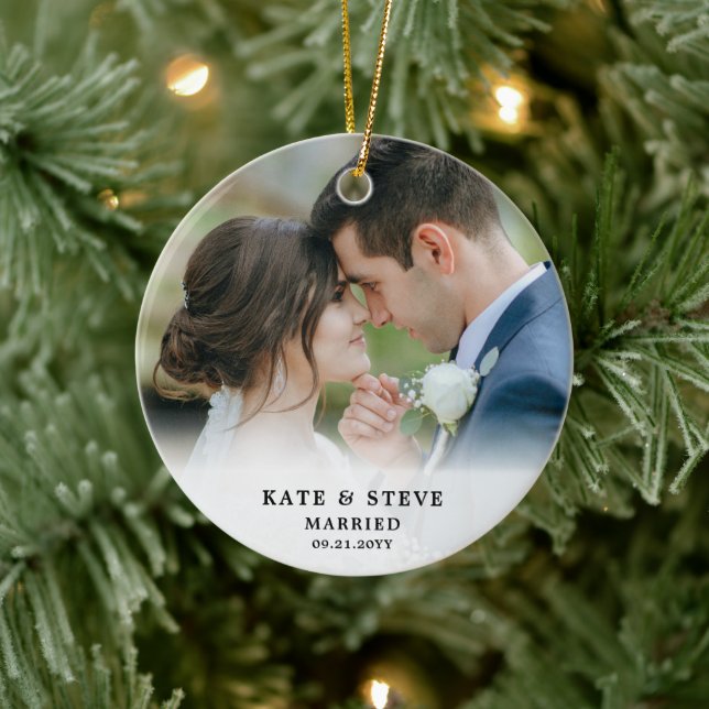 Just Married Newlywed Photo Wedding Keepsake Keramik Ornament (Baum)