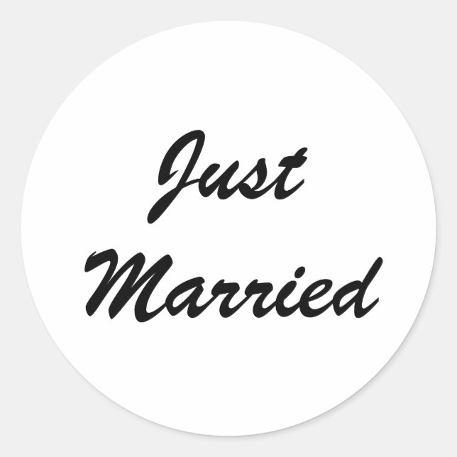 Just Married Newlyweds Custom Script Text Wedding Runder Aufkleber (Vorderseite)