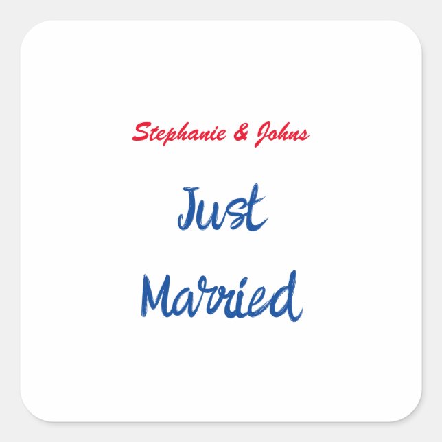 Just Married Newlyweds Individuelle Name Wedding Quadratischer Aufkleber (Vorderseite)