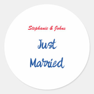 Just Married Newlyweds Individuelle Name Wedding Runder Aufkleber