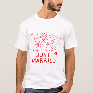 Just Married - Niedliches Couple Sketch Design T-Shirt