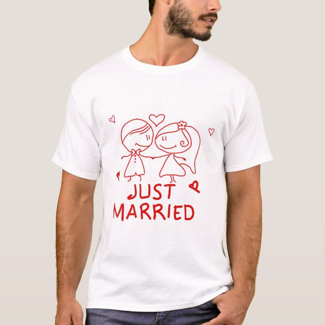 Just Married - Niedliches Couple Sketch Design T-Shirt (Vorderseite)