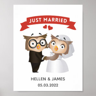 Just Married Owl Hochzeit Poster