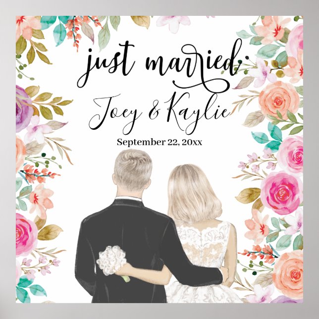 Just Married | Pärchen Zurück View Illustration Poster (Vorne)