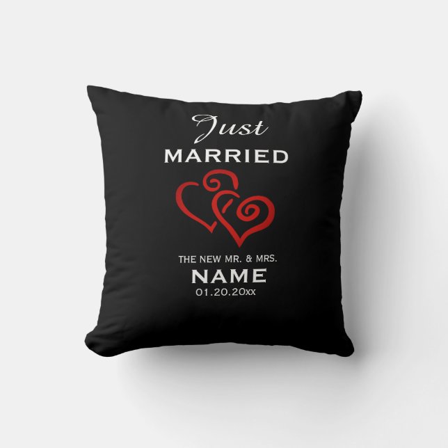 'Just Married' Personalisiertes Throw Kissen (Vorderseite)