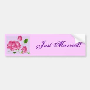 "Just Married" Pink Lavender Rose Autoaufkleber