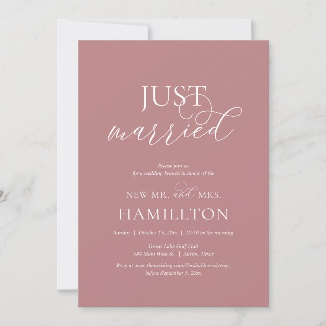 Just Married, Post Hochzeit Brunch Elopement Einladung (Vorderseite)