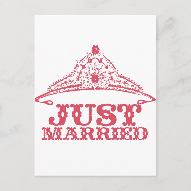Just Married Princess Bride Tiara Weddings Ankündigungspostkarte (Vorderseite)