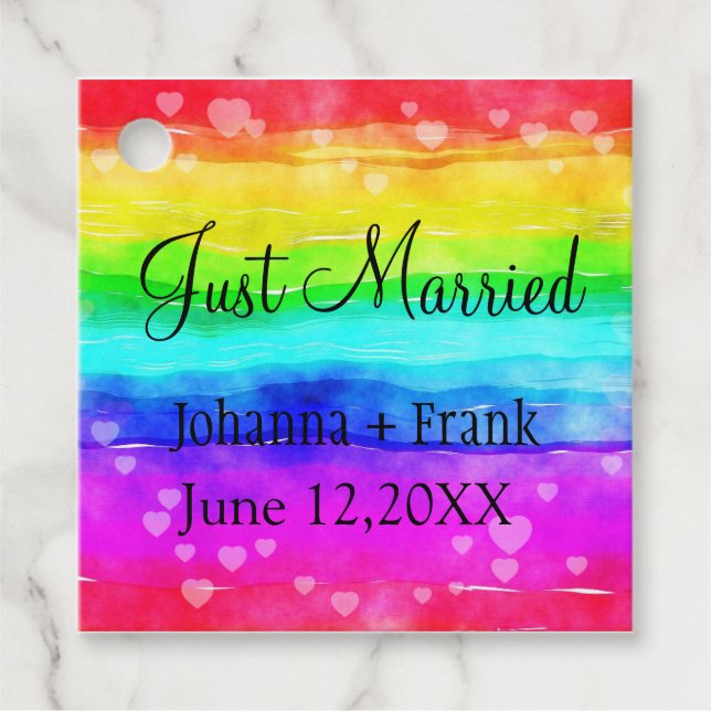 Just Married Rainbow Colors Geschenkanhänger (Vorderseite)