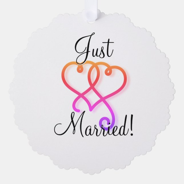 Just Married Rainbow Wirbel Hearts Ornament Karte (Vorderseite)
