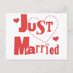 Just Married Red Heart Ankündigungspostkarte