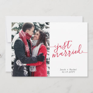 Just Married Red Script Foto Weihnachten Hochzeit Ankündigung