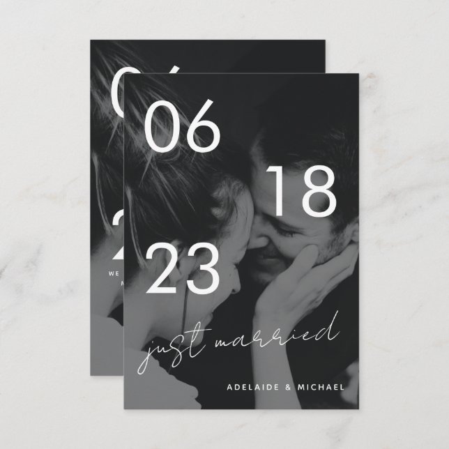 Just Married Romantic Elegante Wedding Foto Card Ankündigung (Vorne/Hinten)