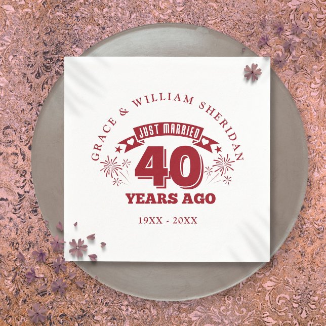 Just Married Ruby 40. Hochzeitstag Serviette (Just Married Ruby 40th Wedding Anniversary Napkins)