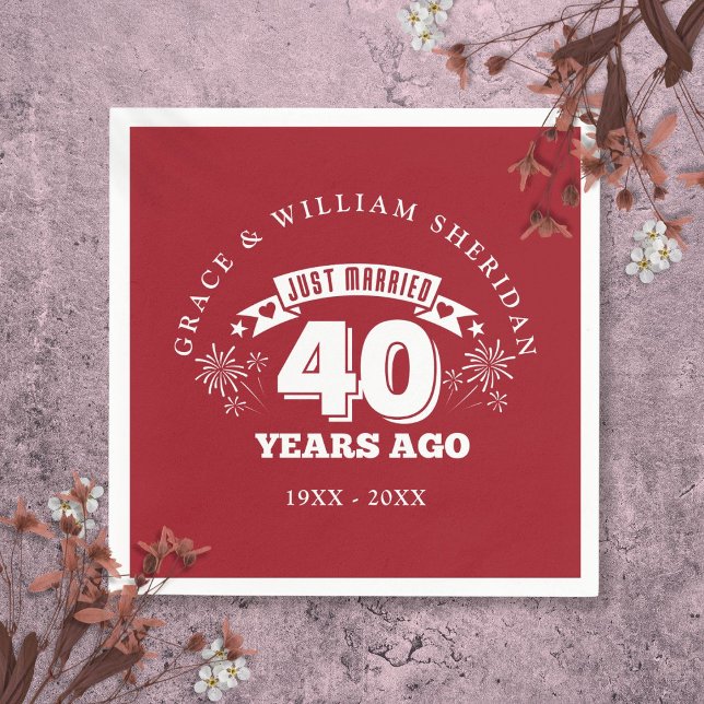 Just Married Ruby 40. Hochzeitstag Serviette (Just Married Ruby 40th Wedding Anniversary Napkins)