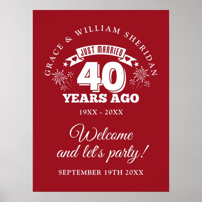 Just Married Ruby 40th Anniversary Welcome Sign Poster (Vorne)