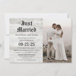 Just Married Rustic Wood Foto Post Hochzeit Einladung
