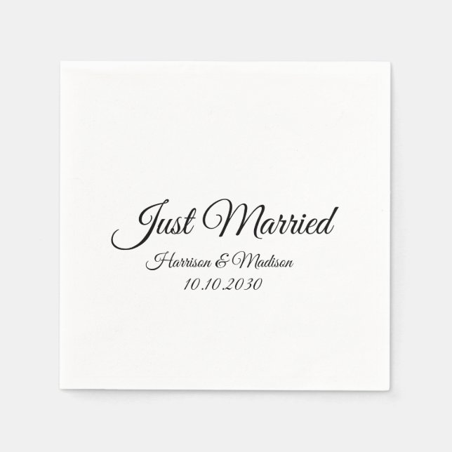 Just Married Schwarz-weißes, benutzerdefiniertes S Serviette (Vorderseite)