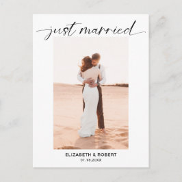 Just Married Script Foto Minimalistisch Elegante C Ankündigungspostkarte