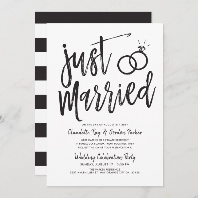 Just Married Script | Post Wedding Party Einladung (Vorne/Hinten)