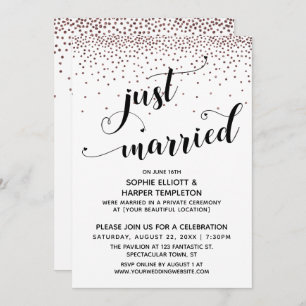 Just Married Script Rose Gold Confetti Empfang Einladung