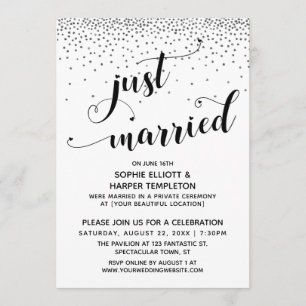 Just Married Script Silver Confetti Empfang-Only Einladung